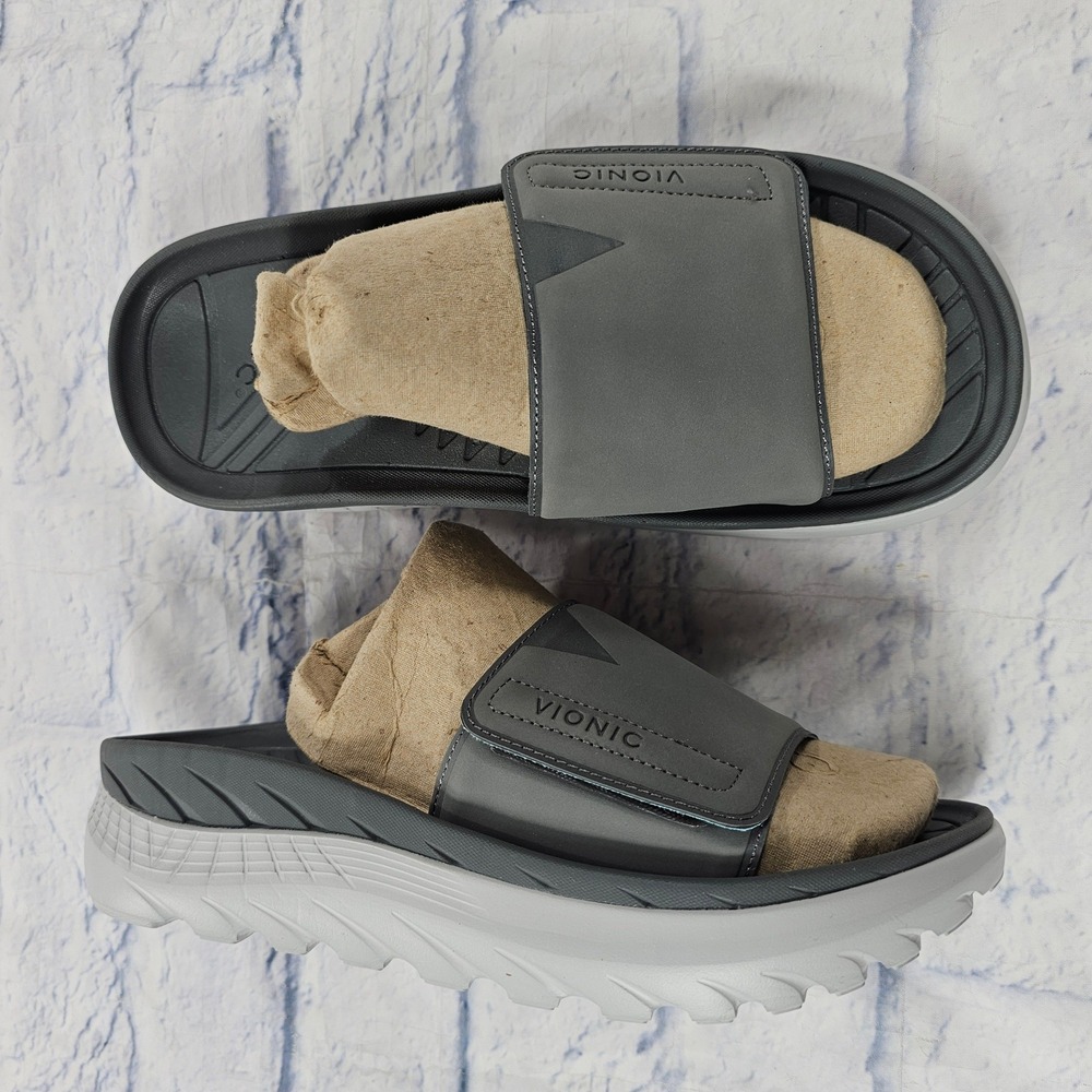 Vionic Rejuvenate Recovery Slide Sandals Mens 8.5 Womens 10 Grey Strap Orthotic